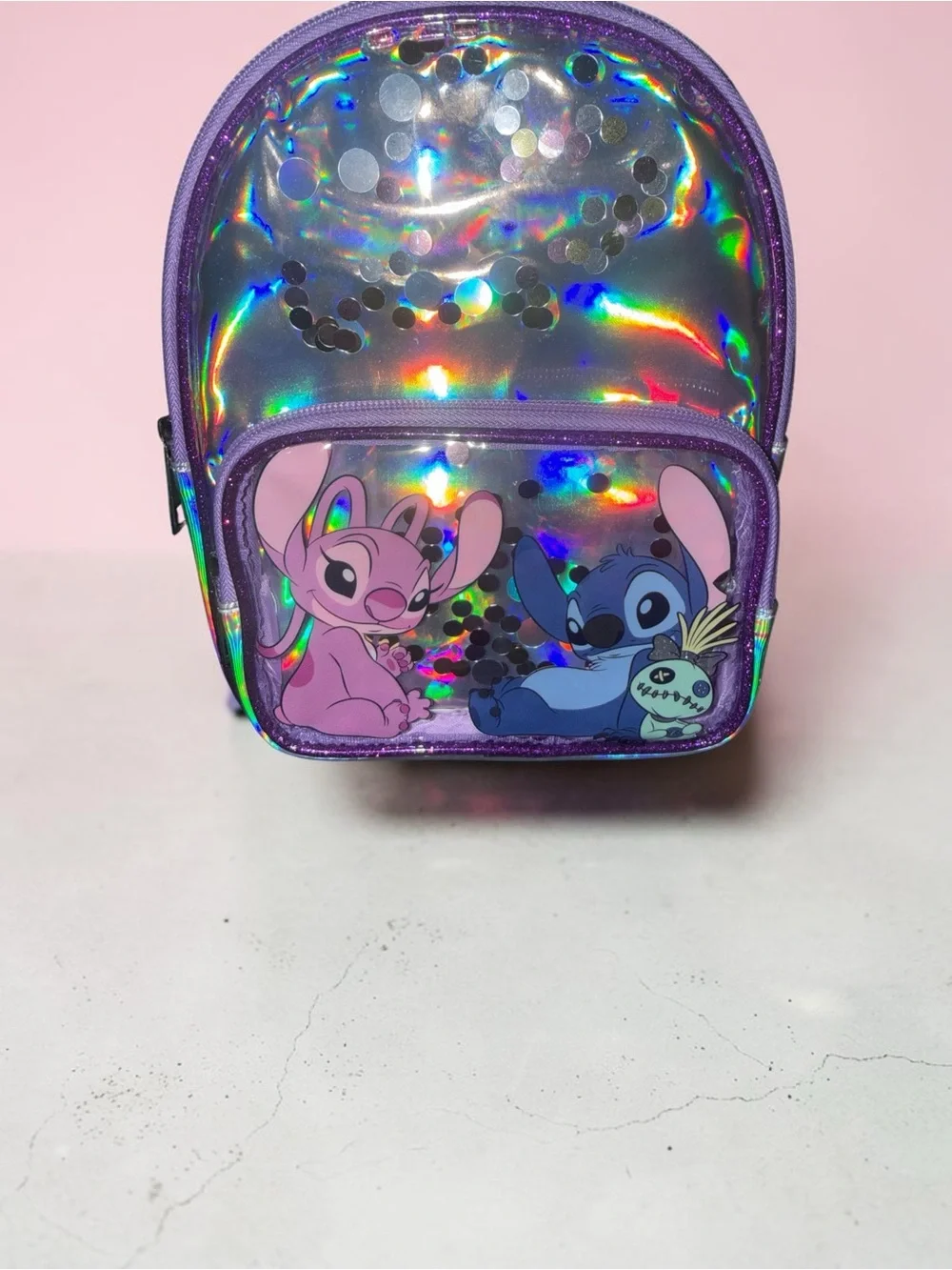 Claire's Purple Holographic Disney Stitch Kids Mini Backpack NWT